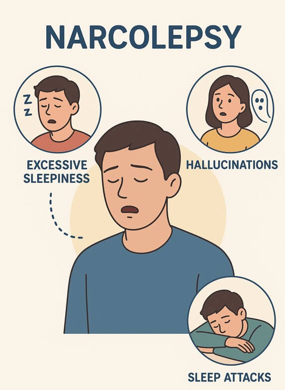 기면증 증상: 과도한 주간 졸림, 탈력발작, 입면 환각